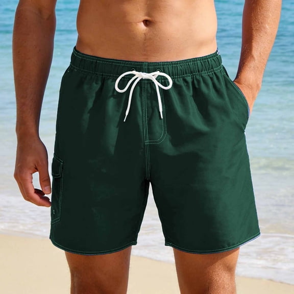 Classic Quick-Dry Swim Shorts for Men Mid Rise Mesh Lining Board Shorts Water-Repellent Beach Trunks Side Pocket Surfing Vacation Outfits