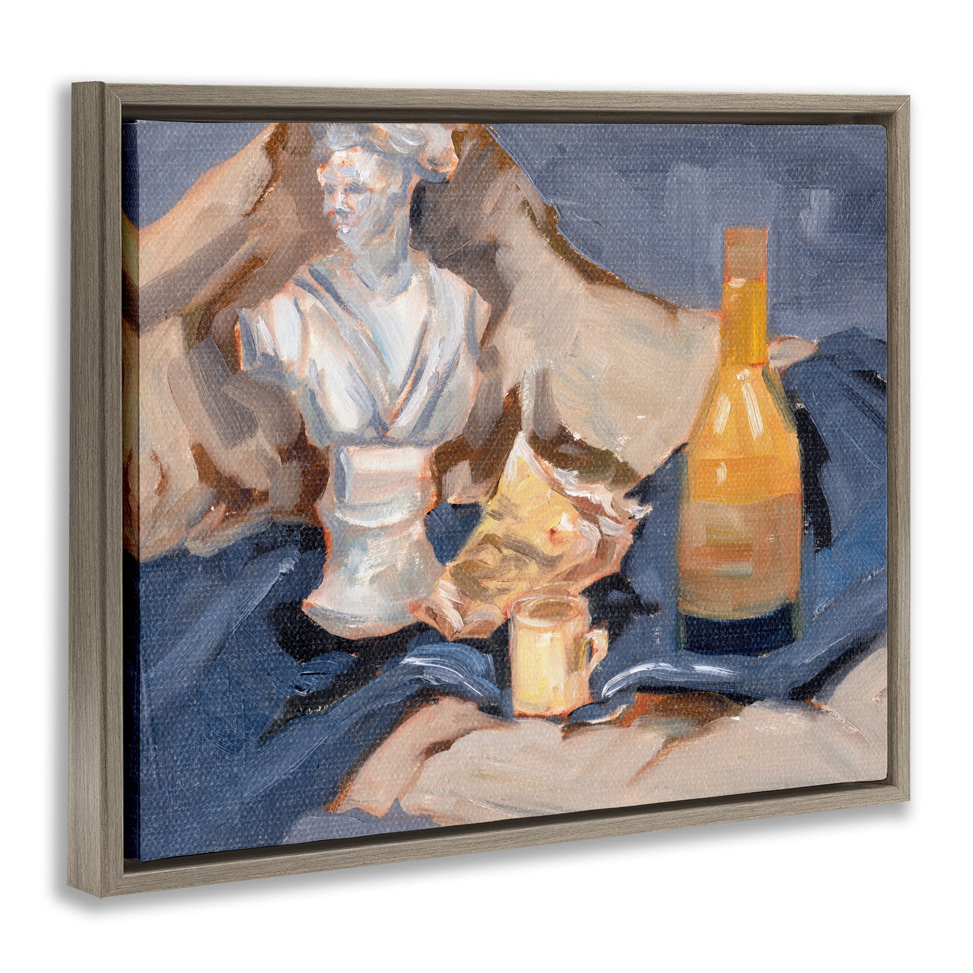 Stupell Industries Still Life on Blanket History & Language Painting Brown Floater Framed Canvas Art Print Wall Art, 21 x 17