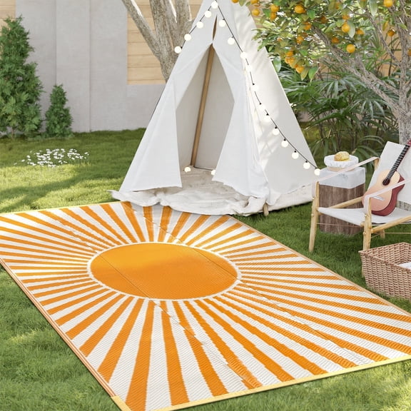 Lahome Decor 5'x 8'Outdoor Rug Waterproof Patio Rugs,Reversible Plastic Straw Camping Rug Indoor Outside Rug,Stain & UV Resistant RV Mat for Camping,Porch,Balcony,Pool Deck,Backyard,Orange