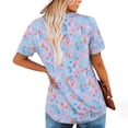 thumbnail image 4 of Zwiiyzr Women Short Sleeve Print Tops Loose Pleated Fake Two Piece Layered Blouse Shirt Hide Belly Tunic Tops D-Multicolor (L), 4 of 5