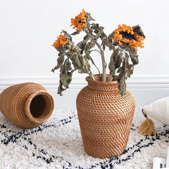 WRITWAA Tall Woven Rattan Flower Vase Basket, Decorative Home for Bedroom, Perfect Gift for Women, 1 Piece