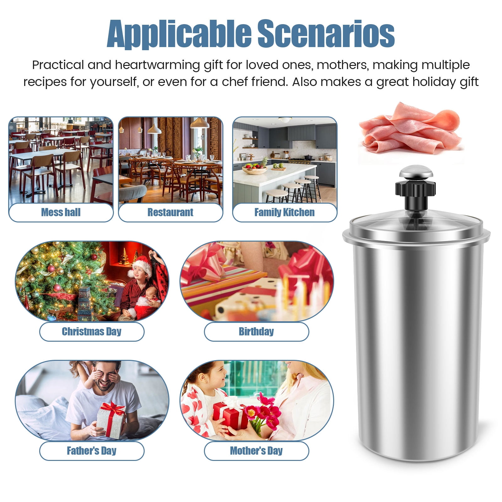 Ham Maker Stainless Steel Meat Press Cooker with Thermometer Heat Resistant Ham Press Maker Multipurpose Deli Meat Press for Home and Commercial Use