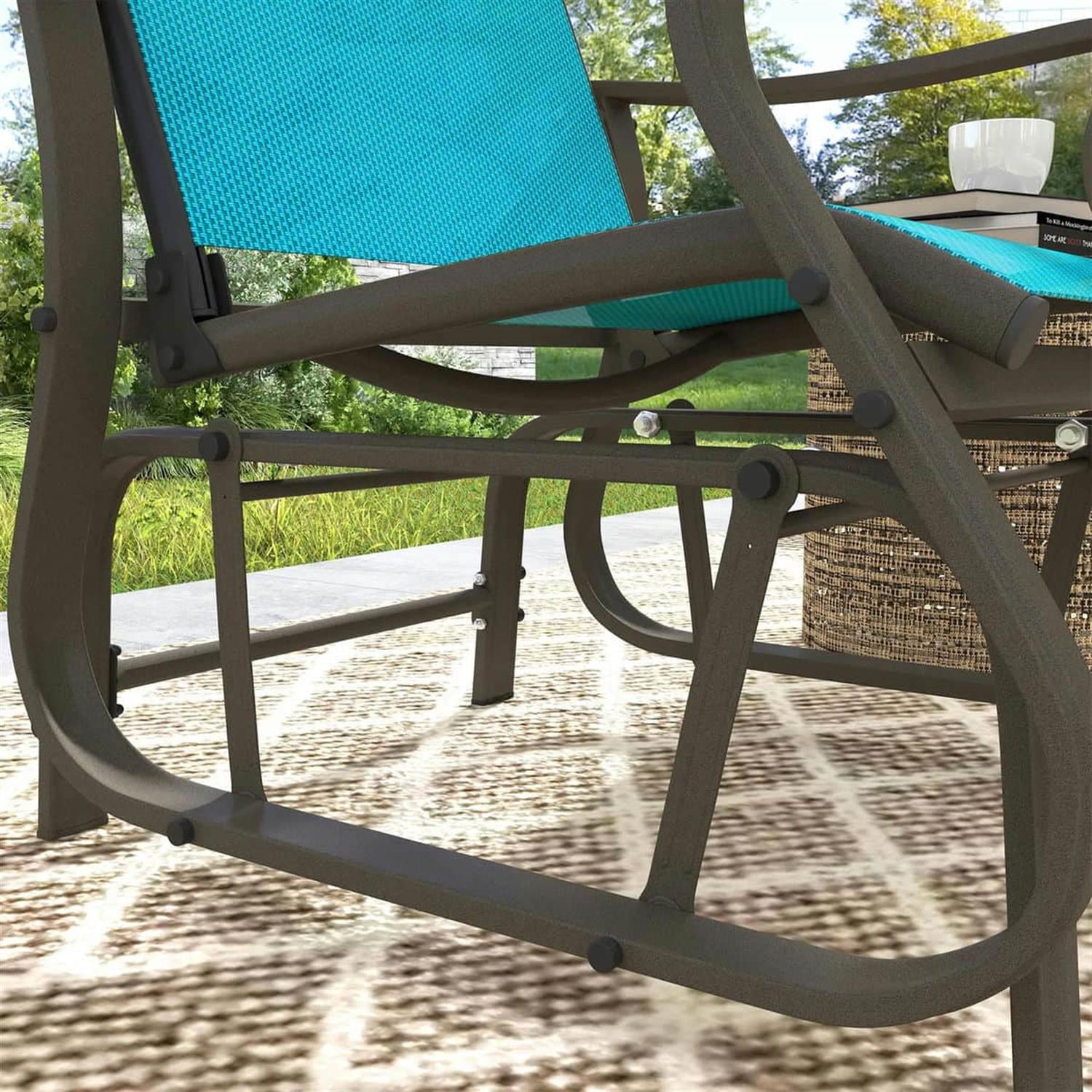 Demi Bonn 38" Outdoor Swing Chair with Mesh Seat, Steel Frame, Patio Glider for Backyard, Garden, Porch, Comfortable Relaxation, Blue