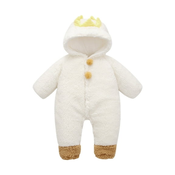 Baby Boy Girls Winter Warm Rompers Unisex Newborn Fleece Outfits Bodysuits Toddler Baby Boys Girls Color Plush Cute Bear Ears Winter Thick Keep Warm Jumpsuit Romper White 6-9 Months