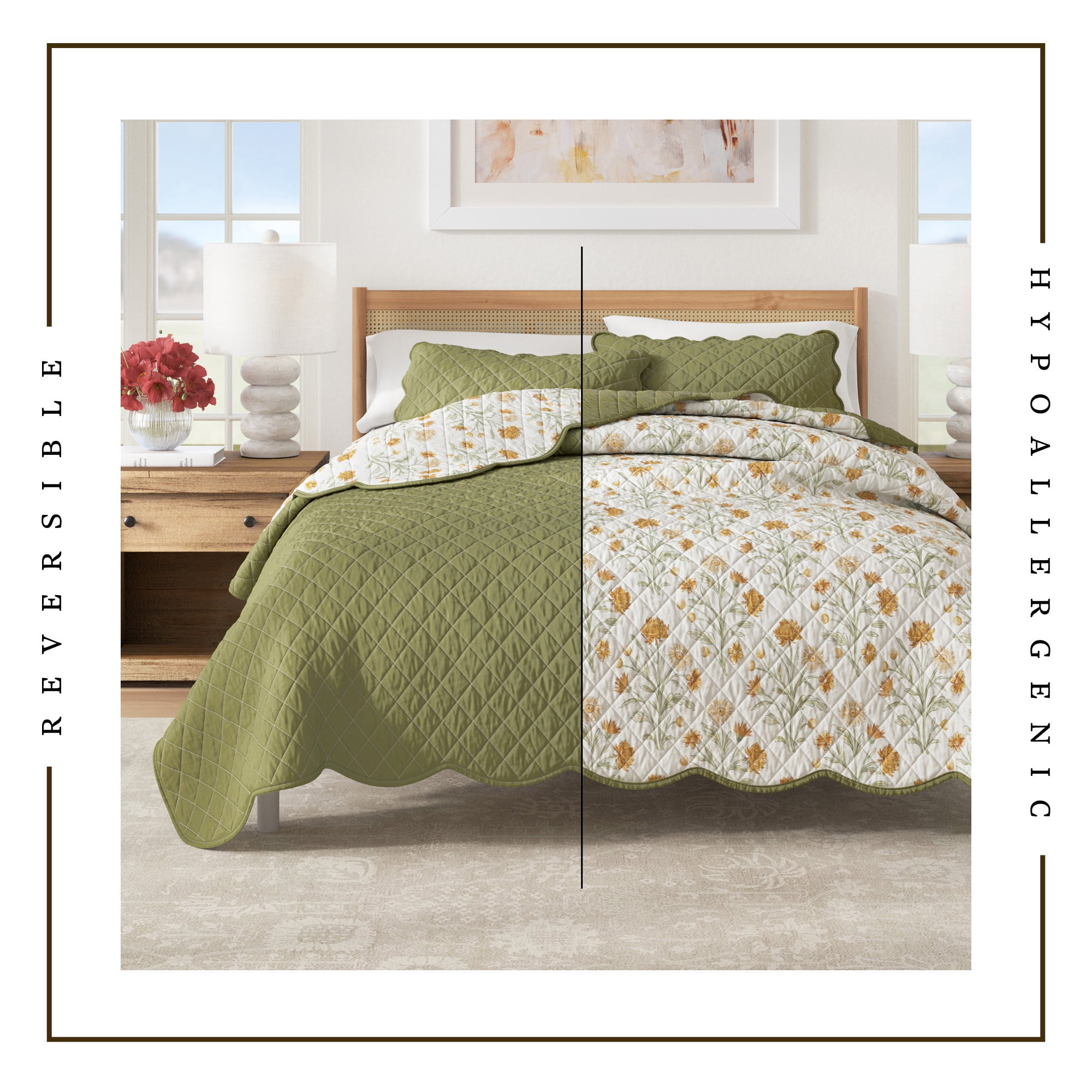 Great Bay Home Vintage Printed Floral Reversible Twin / Twin XL Cotton Quilt Set