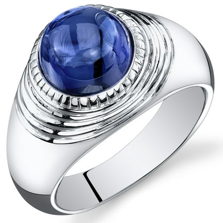 Peora 6.50 Ct Men's Created Blue Sapphire Engagement Ring in Rhodium-Plated Sterling Silver