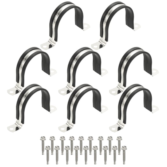 Uxcell 8Pcs Pipe Clamps, 2-1/2 Inch 304 Stainless Steel Rubber Cushioned U Bracket
