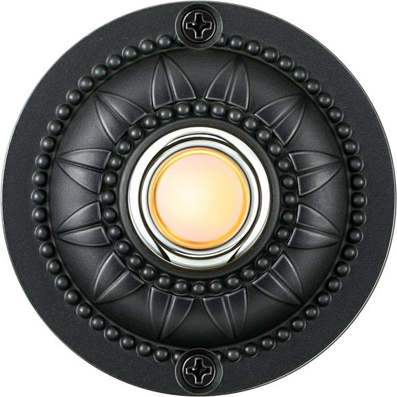 Round Metal Doorbell Push Button, Black Wired Lighted Up LED Doorbell Button Replacement Solid Iron Door Bell for Home Universal Garage Door Opener Switch(Warm White)