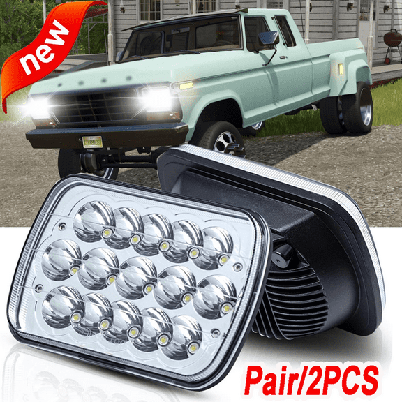 Pair For Ford F150 F250 F350 1978-1986 7x6 5x7 inch LED Headlights Hi-Lo beam