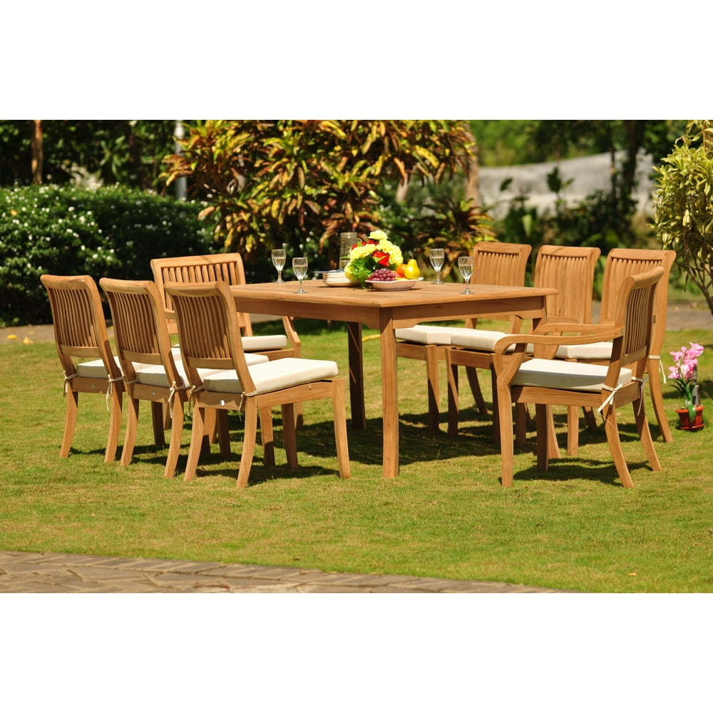 Teak Dining Set 8 Seater 9 Pc 71" Rectangle Table & 2 Stacking Arbor