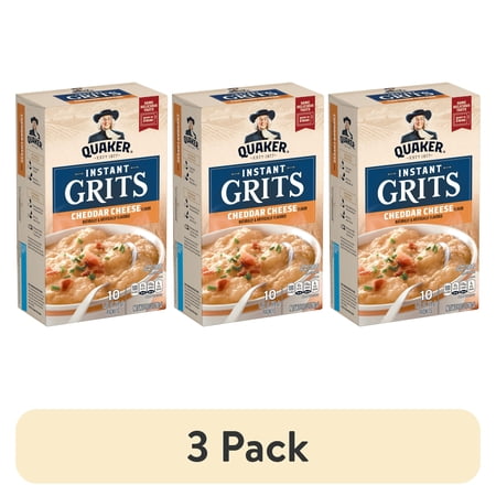 (3 pack) Quaker Cheddar Cheese Flavored Instant Grits, 9.8 oz Paperboard Box