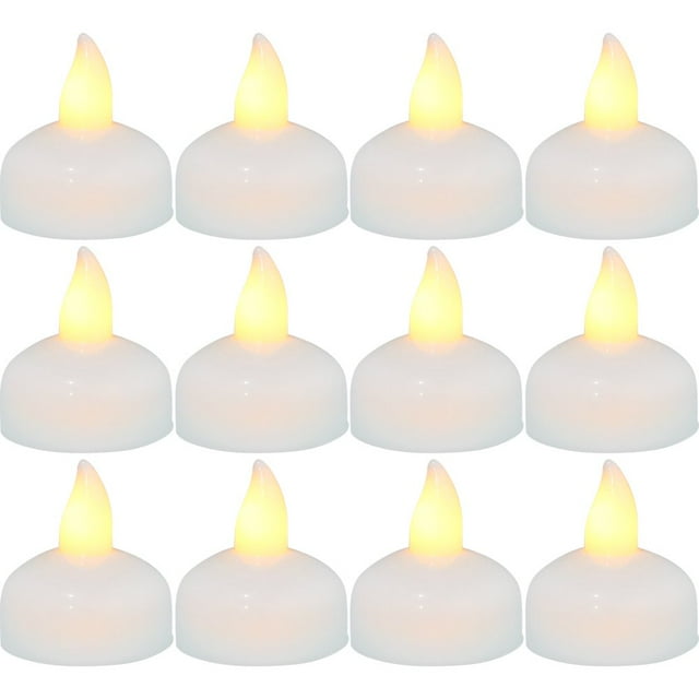 12Pcs LED Floating Candle Light Waterproof Flameless Floating Tealight Smokeless Flickering Prop Lamp Décor Battery Oper