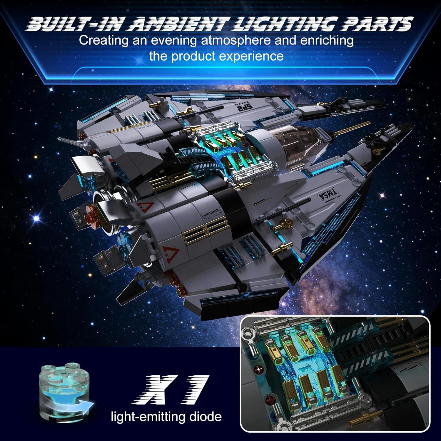 Spaceship Building Blocks Set, STEM Space Toys for Kids to Assemble a Space Shuttle with Light, Best Present (739PCS)