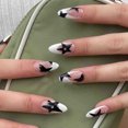 thumbnail image 1 of 24pcs Fake Nails Y2k Short Almond Shape White French False Nails Five-pointed Star Shiny Rhinestones Decor Artificial Nail Tips, 1 of 7