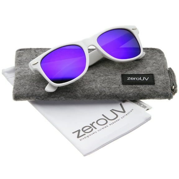 zeroUV Unisex Hipster Fashion Flash Color Mirror Lens Horn Rimmed Style Sunglasses (White / Violet) - 52mm