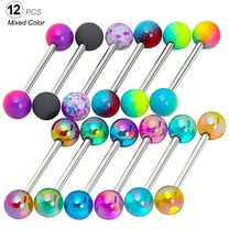 12Pcs Mixed Color Acrylic Ball Tongue Rings, Stainless Steel Barbell Tongue Piercing Jewelry