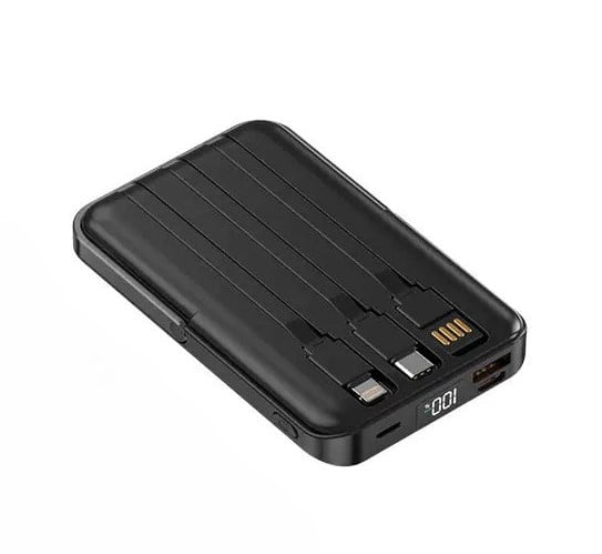 Portable 10000mAh Magnetic Wireless Power Bank – MagSafe Compatible with iPhone 17/16/15/14/13 Series – 15W Fast Charging, Built-In 3 Cables, Kickstand, Compact Travel Charger – Black