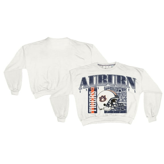 Women's Pressbox White Auburn Tigers Oversized Janice Retro Waist-Length Sweatshirt