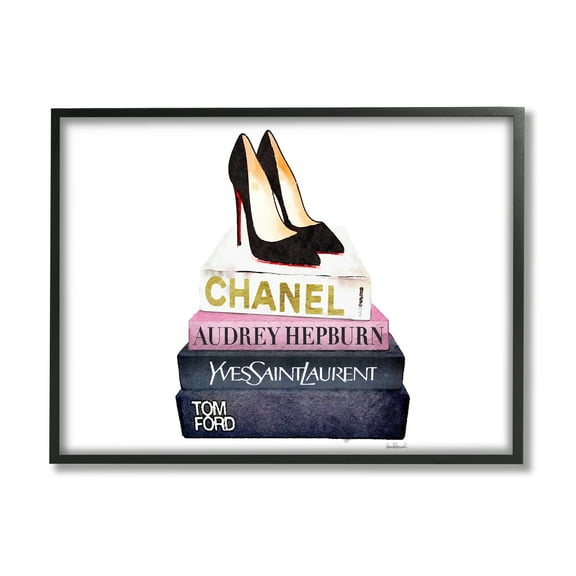 The Stupell Home Decor Collection Glam Fashion Book Set Black Pump Heels Framed Giclee Texturized Art