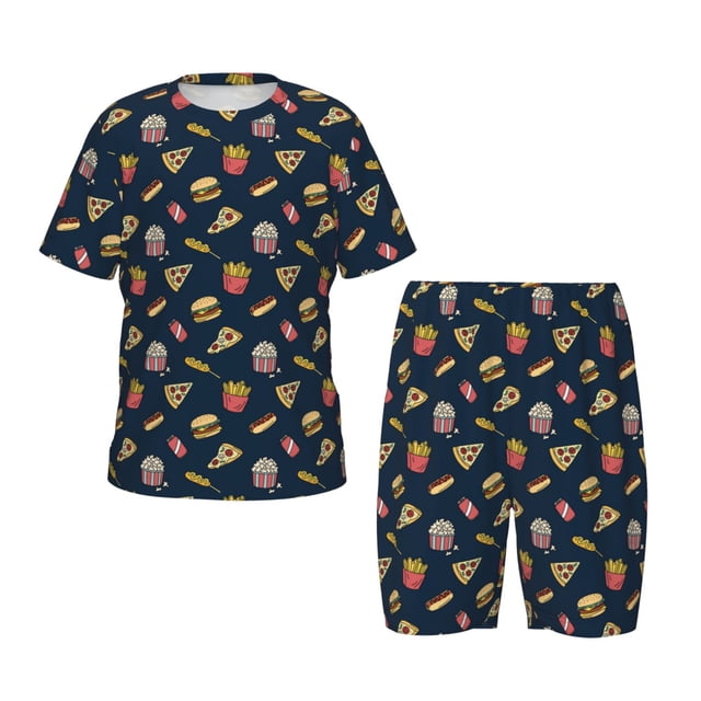 Fotbe Fastfood Pijama Estampada de 2 Piezas para Niños – Ropa de Dormir de Manga Corta Cómoda para Niños y Niñas, Camiseta y Shorts de Algodón-XX-Large
