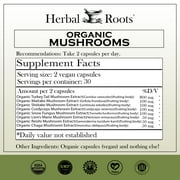 Herbal Roots Organic Mushroom Extract Supplement, 8 Species, 60 Vegan Capsules