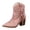 Pink, variant on Rokment Womens Fringed Openwork Wide Mid Calf Cowboy Boots Fall Winter Casual Suede Embroidered Pointed Toe Chunky Stacked Heels Cowgirl Dress Booties