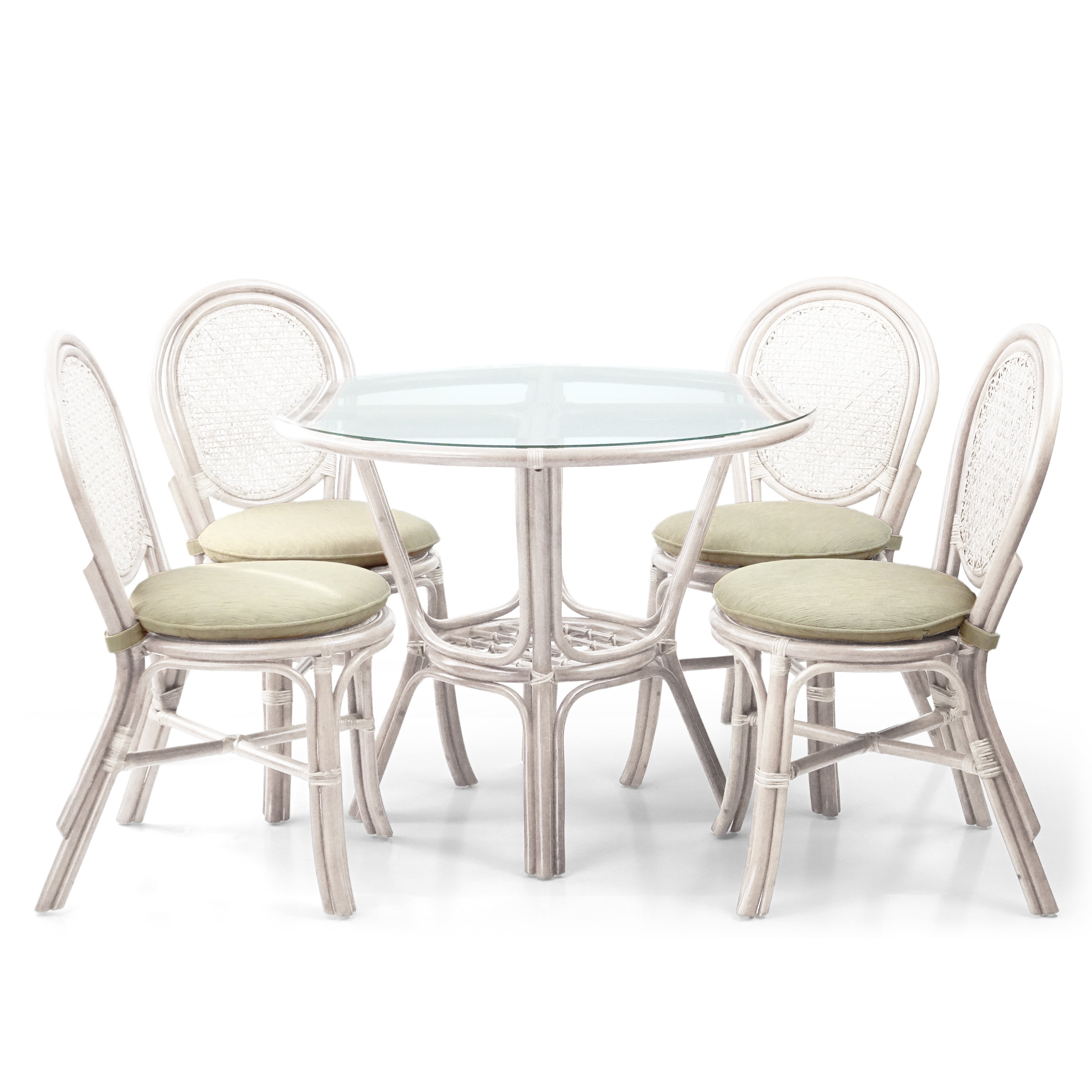 Set of 4 Denver Dining Wicker Side Chairs with Cream Cushions Handmade Rattan, White