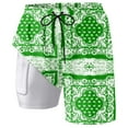 thumbnail image 4 of Men Swim Trunks Green Pattern Print Quick-Dry Lightweight 2 In 1 4-Way Stretch Bathing Suit Green L, 4 of 4