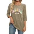 thumbnail image 4 of Easter Pullover Sweater for Women Pastel Bunny and Flowers Graphic Crewneck 3/4 Sleeve Ribbed Texture Festive Spring Holiday Fashion Jumper, 4 of 7