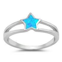 CHOOSE YOUR COLOR Blue Simulated Opal Solitaire Star Ring .925 Sterling Silver Band CZ Female Size 9