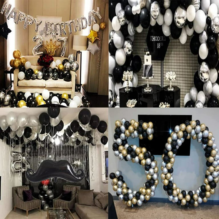 YANSION Birthday Decorations for Men 47Pcs Black White Balloon