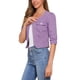 thumbnail image 4 of CHAQUETA DE JEAN CORTA SIN CUELLO PARA MUJERES CON MANGAS 3/4 EN MAGENTA TALLA M, 4 of 6