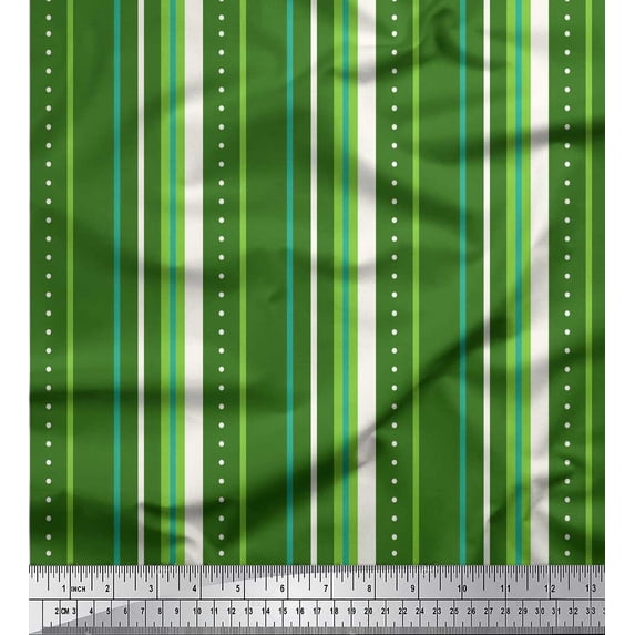 Soimoi Green Rayon Fabric Dot & Stripe Print Fabric by Yard 56 Inch Wide
