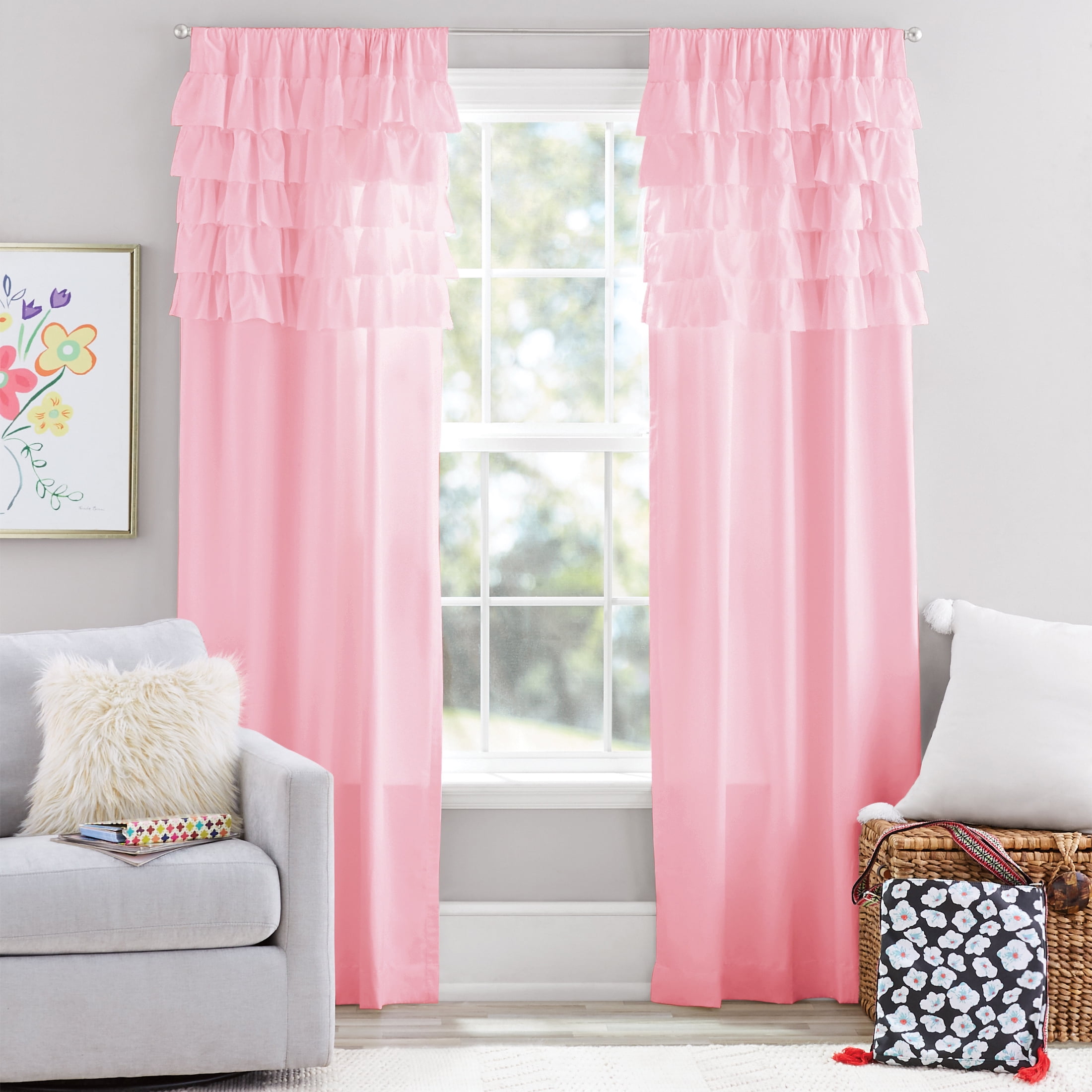 Your Zone Reversible Ruffle Blackout Curtain Panel, 1 Panel, Pink, 37" W x 84" L