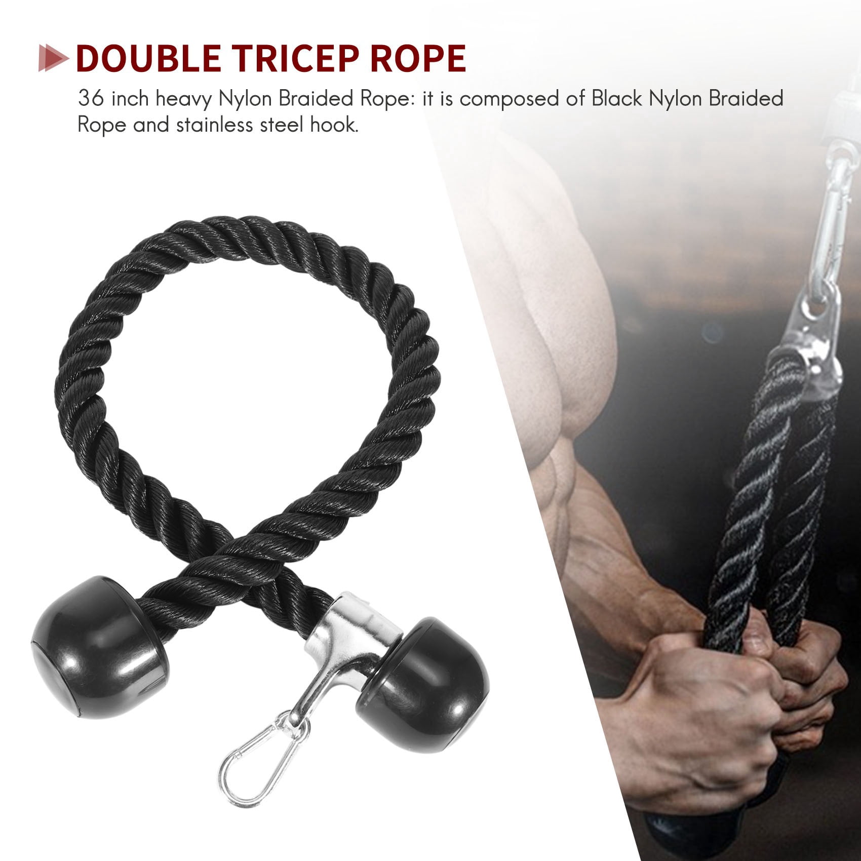 Corde à Triceps 66cm Avec Embouts Caoutchouc - Poignée Pour Machine à Câble (Occasion)