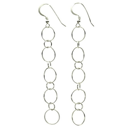 Long Link Earrings - Sterling Silver Open Circle Links Long Earrings