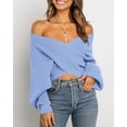 thumbnail image 2 of BTFBM Off The Shoulder Sweater for Women Winter Fall Fashion V Neck Long Sleeve Ribbed Knit Wrap Cropped Sweaters, 2 of 10