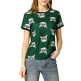 thumbnail image 1 of INSPIRE CHIC Women's Short Sleeve Contrast Cartoon Cat Pet Print Tee Ringer T-shirt Tops, 1 of 4