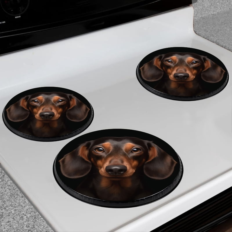 Bahomeck Electric Stove Burner Covers Set Of 4,Cute Dachshund Dog On Black Background Metal Gas Stove Burner Covers,Protecting Gas Stoves,8 Inch And 10 Inch