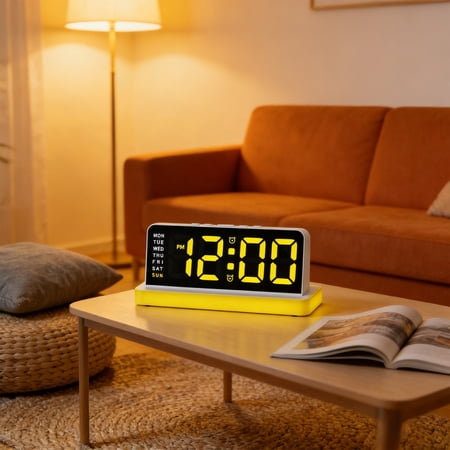 Digital Clock Large Display, 8 Large Digital Wall Clock for Classroom, Led Big Wall Clocks with Date,Week,Alarm,Night Light for Bedroom,Living Room,Gym,Office （Yellow）