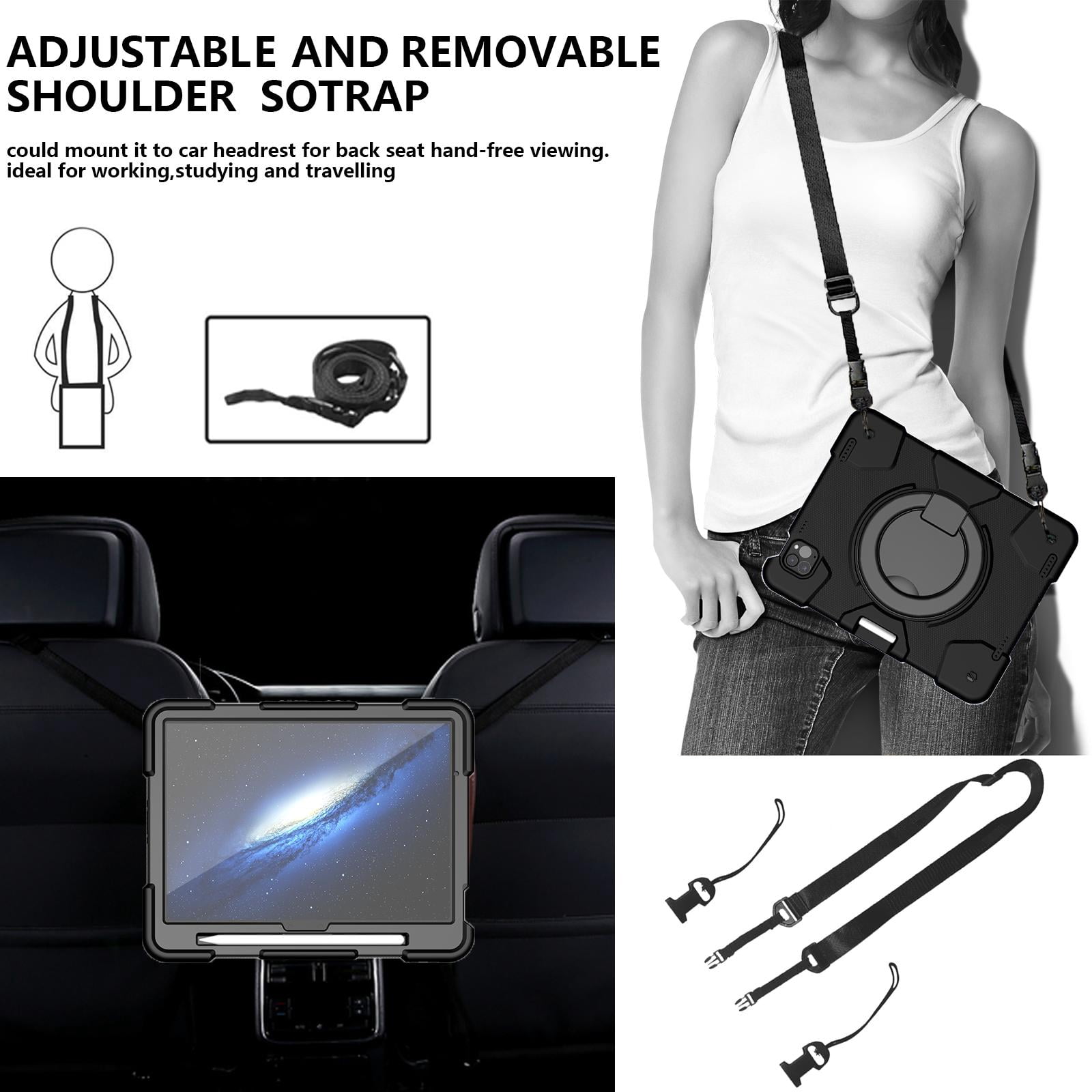 Allytechgroup Rugged Tablet Case for Apple iPad Air 11 Inch M3 2025/ iPad Air 11 Inch M2 2024, with Pencil Holder + Rotating Stand + Shoulder Strap Heavy Duty Protective Drop Proof Kids Friendly Cover