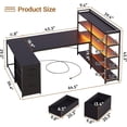 thumbnail image 2 of U Shaped Computer Desk with 3 Fabric Drawers and 5-tier Storage Shelves, Home Office Desk with LED Lights, 2 of 6