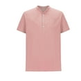 thumbnail image 3 of lkfuzj Men's Solid Color Sport Shirt With Button Round Neck Short Sleeve Top/Shirt Stylish Shirts Tops For Men And Boys Cool Men And Boys's Tops Pink, 3 of 5