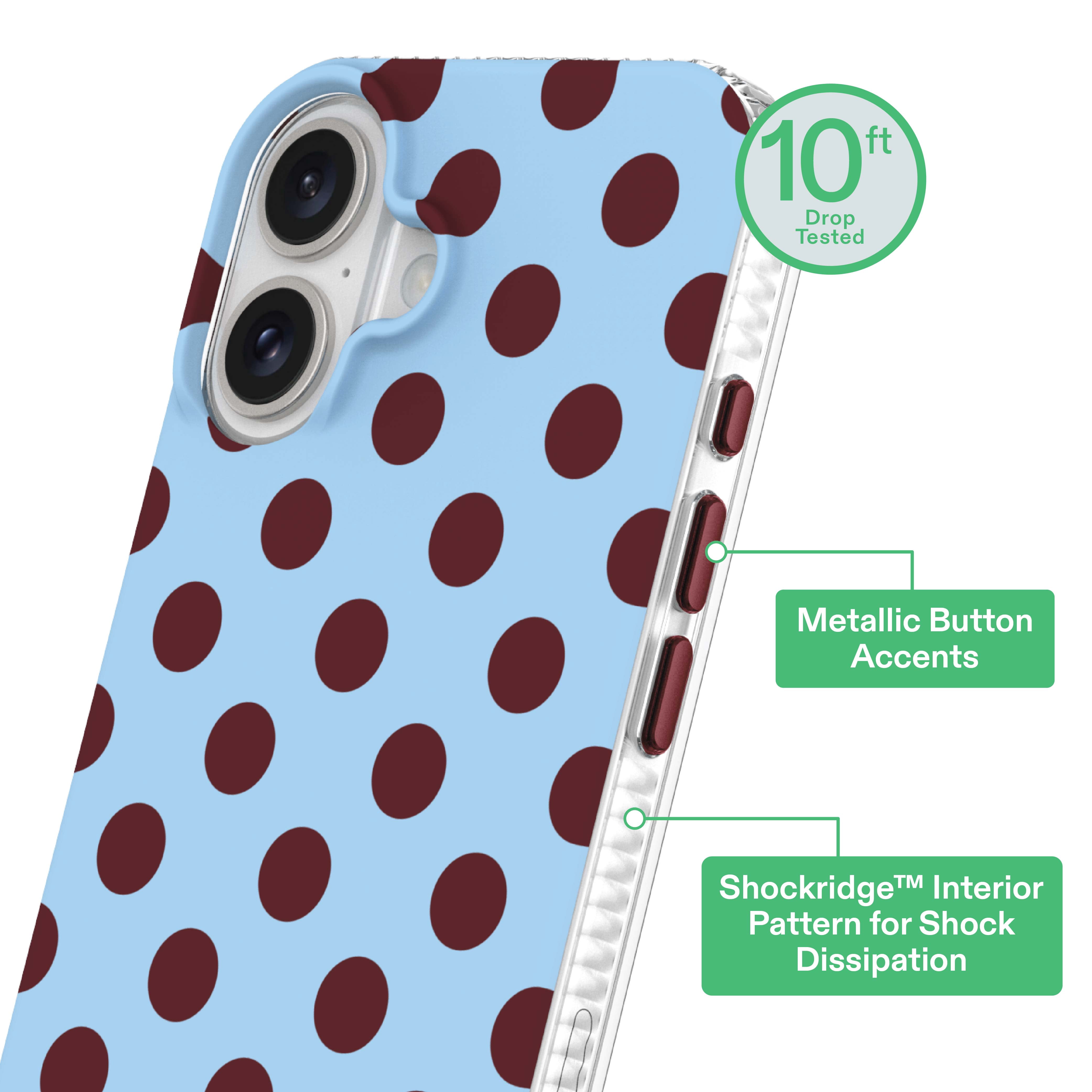 onn Phone Case for iPhone 16, MagSafe Compatible - Blue and Burgundy Polka Dot