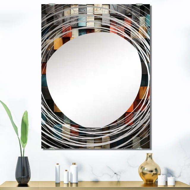 Designart "Cubes Abstraits en Bleu et Rouge III" Cubisme Abstrait Miroir Mural Surdimensionné - Grand Miroir Mural Moderne Abstrait - Options de Couleur Multiples