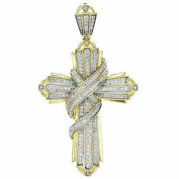 3.00 Ct. Mens Diamond Cross Pendant Pave Set Charm 14K Yellow Gold Finish