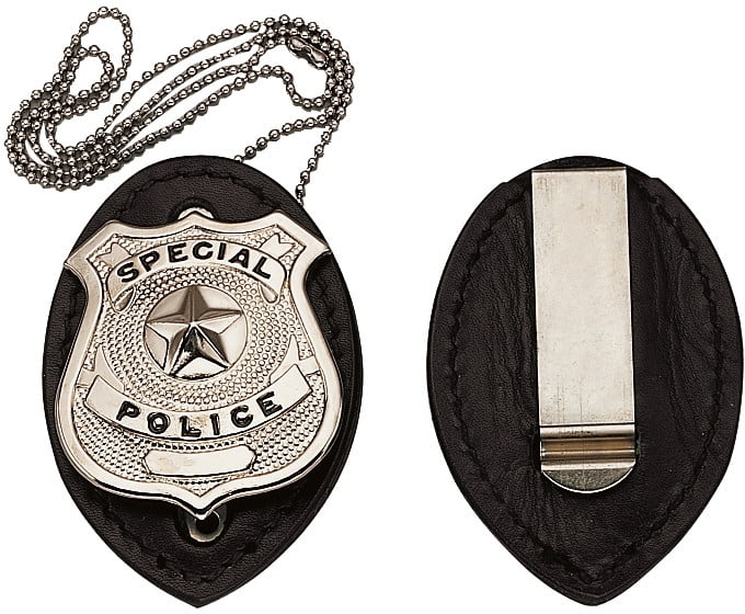 Round leather belt badge holder Includes chain for hanging and FREE SHIPPING! 