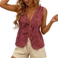 thumbnail image 2 of Womens Tops Solid Color Deep V-Neck Tank Top with Floral Cutout and Tie-Front Detail Boho Style Elegant Minimalist Casual Daily Wear Business Versatile, 2 of 7