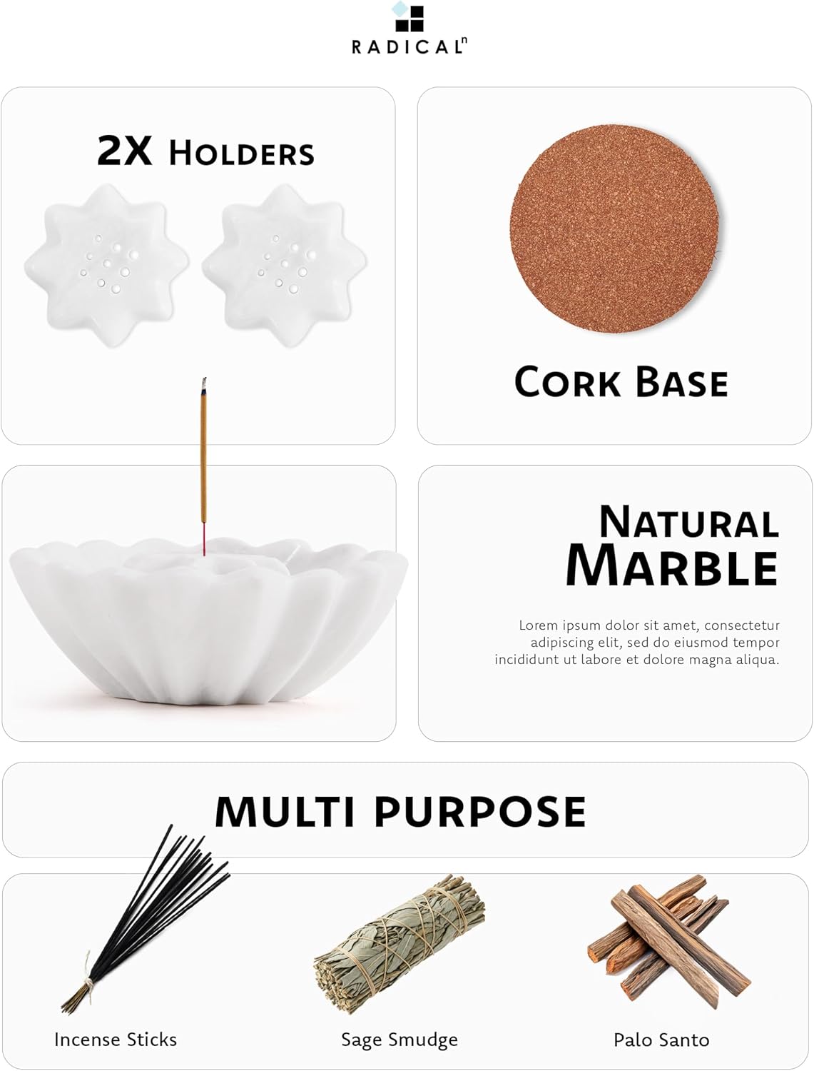 Radicaln Marble Incense Holder 5.5 inches White Handmade Incense Stick Holder for Living Room Décor, Ideal Incense Holder Marble Ashtray and Palo Santo Holder for Home Décor
