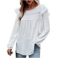 thumbnail image 2 of qILAKOG Womens Shirts Long Sleeve Blouses Dress Tops Women's The Four Seasons Casual Round Neck Tops Pullover Blouses Ladies Comfy Boho Cute Tops Women's 2024 Summer T-Shirts, White&M, 2 of 8